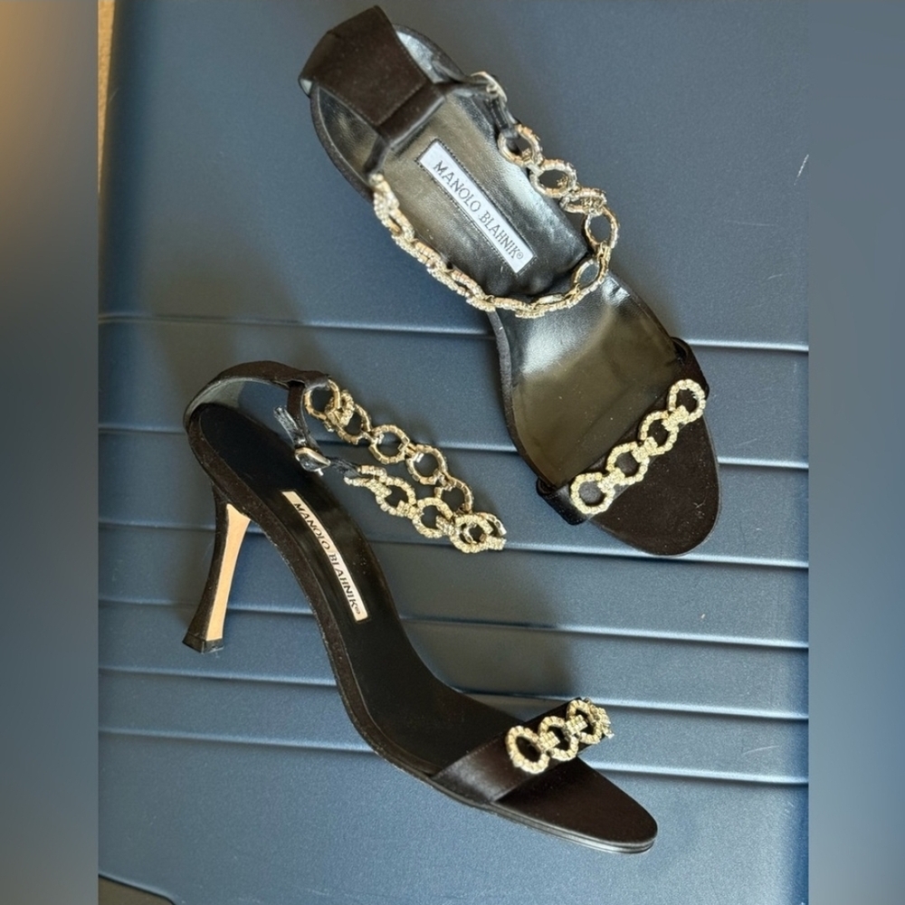 Manolo Blahnik Black and Gold Heels